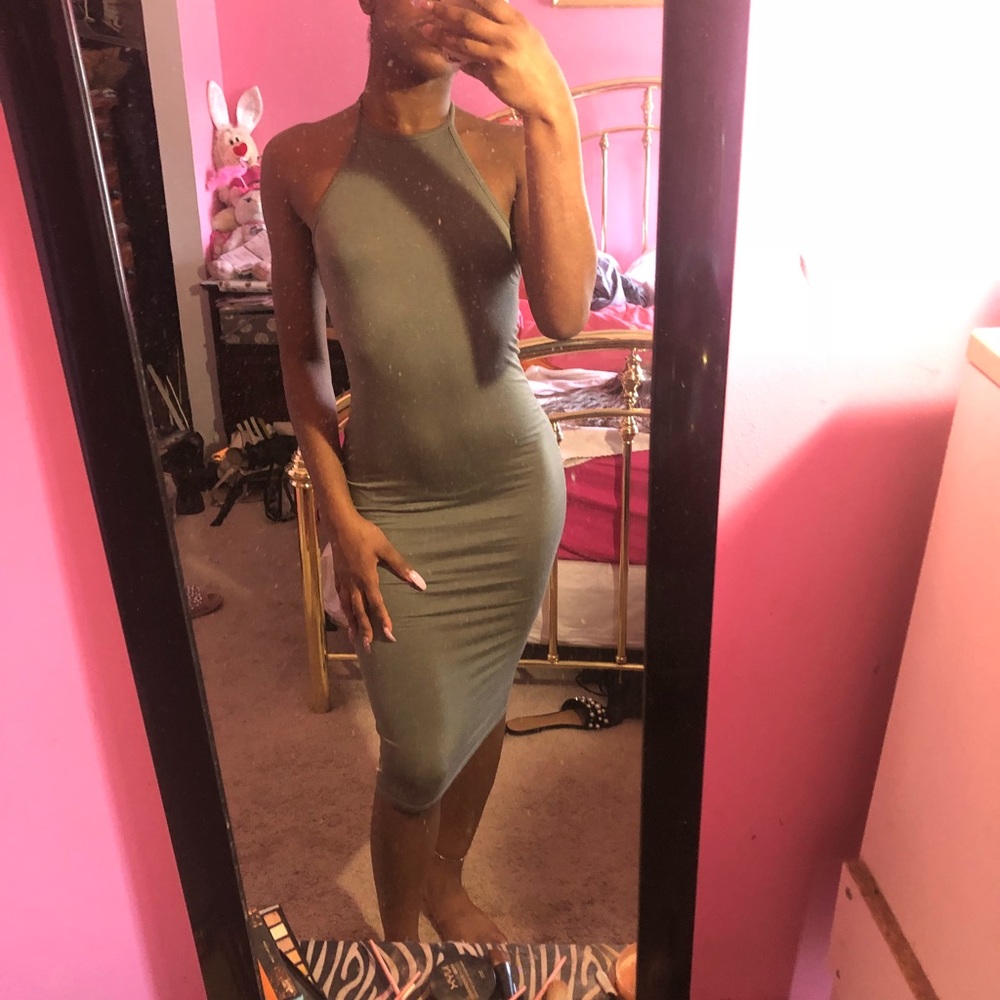 Khaki Halter Midi Dress